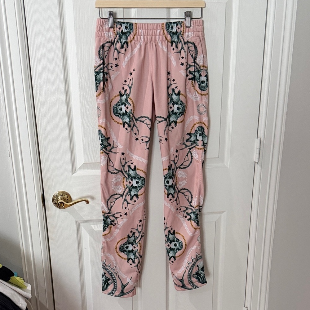 REEBOK Pink Patterned Women's Pants skull fits sz small